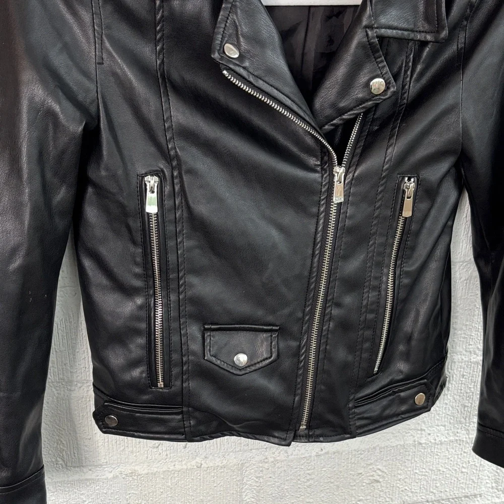 Zara Faux Leather Girls Sleek Black Biker Moto Jacket sz 10